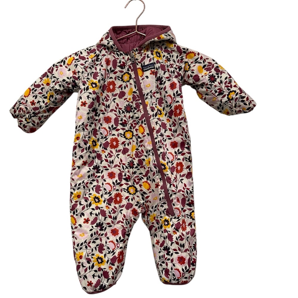 Patagonia Floral Kids One Piece Footie - bunting. Red, Yellow, Pink